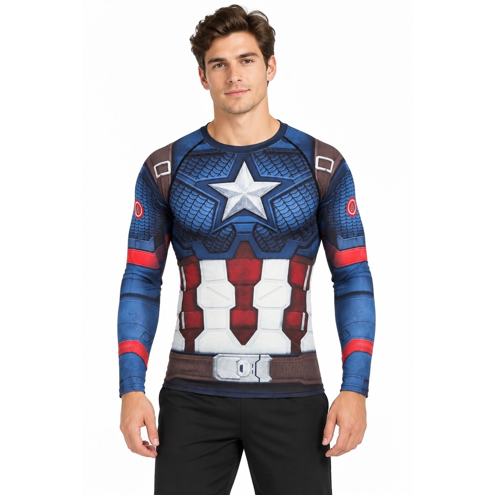 Marvel Captain America Compression Shirt Mens Long Sleeve Costume Cosplay 3D